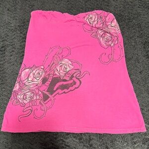 Fox Pink Crop Top with Rose Design